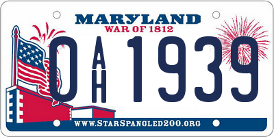 MD license plate 0AH1939