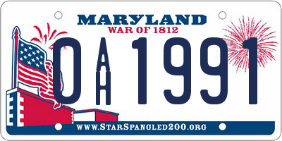 MD license plate 0AH1991