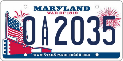 MD license plate 0AH2035