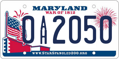 MD license plate 0AH2050