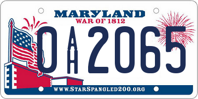 MD license plate 0AH2065