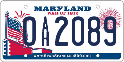 MD license plate 0AH2089