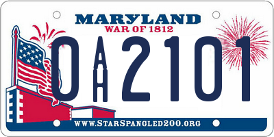 MD license plate 0AH2101