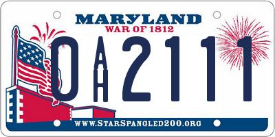 MD license plate 0AH2111