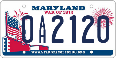 MD license plate 0AH2120