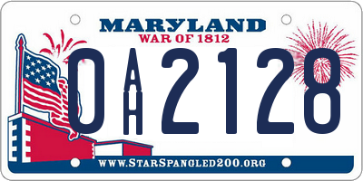 MD license plate 0AH2128