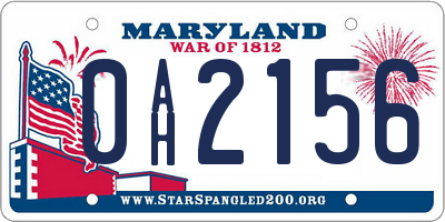 MD license plate 0AH2156
