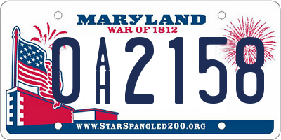 MD license plate 0AH2158