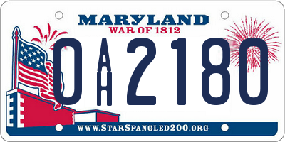 MD license plate 0AH2180