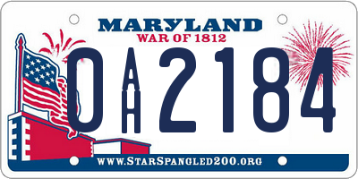 MD license plate 0AH2184