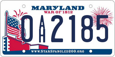 MD license plate 0AH2185