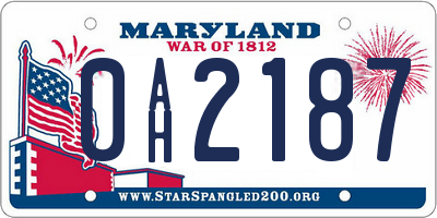 MD license plate 0AH2187