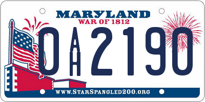 MD license plate 0AH2190