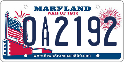 MD license plate 0AH2192