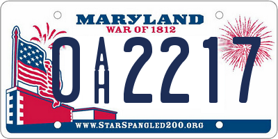 MD license plate 0AH2217