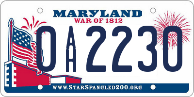 MD license plate 0AH2230