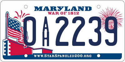 MD license plate 0AH2239