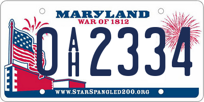 MD license plate 0AH2334