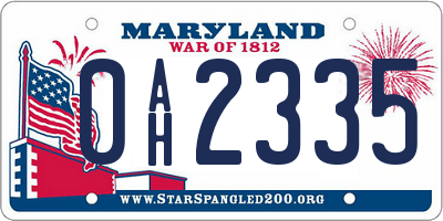 MD license plate 0AH2335