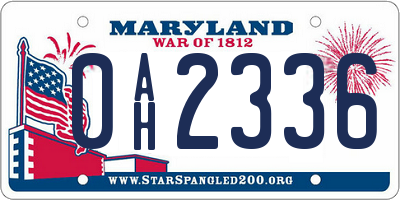MD license plate 0AH2336