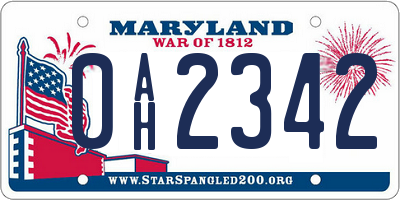 MD license plate 0AH2342