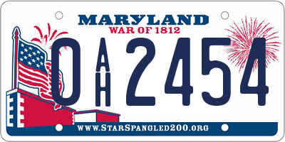 MD license plate 0AH2454