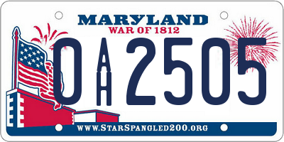 MD license plate 0AH2505