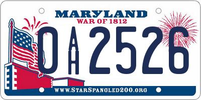 MD license plate 0AH2526