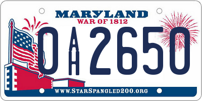 MD license plate 0AH2650