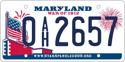 MD license plate 0AH2657
