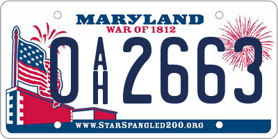 MD license plate 0AH2663