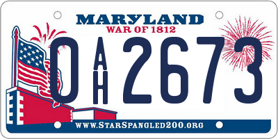 MD license plate 0AH2673