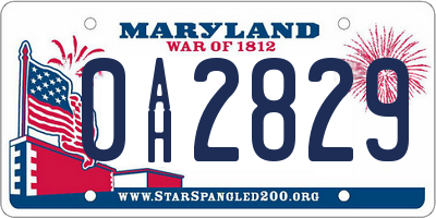 MD license plate 0AH2829