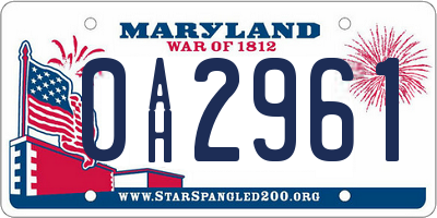 MD license plate 0AH2961