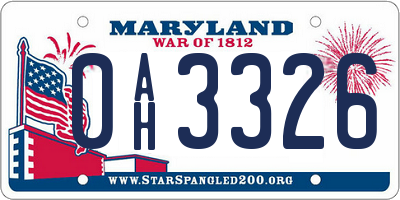 MD license plate 0AH3326