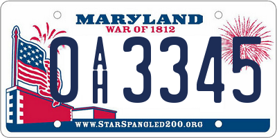 MD license plate 0AH3345
