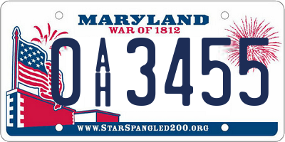 MD license plate 0AH3455