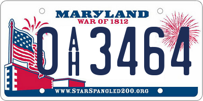 MD license plate 0AH3464
