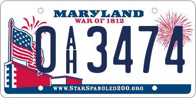 MD license plate 0AH3474