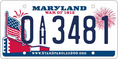 MD license plate 0AH3481