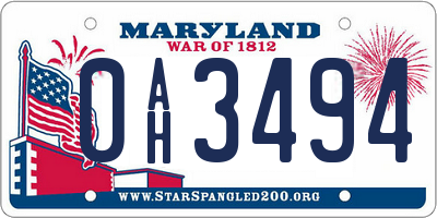 MD license plate 0AH3494