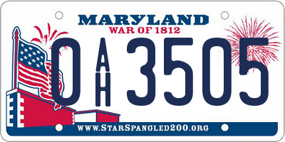 MD license plate 0AH3505