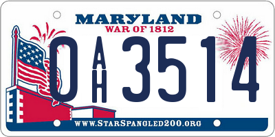 MD license plate 0AH3514