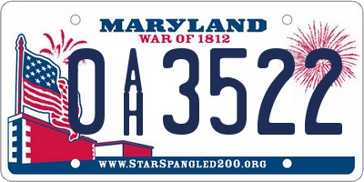 MD license plate 0AH3522