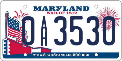 MD license plate 0AH3530