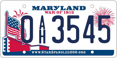 MD license plate 0AH3545