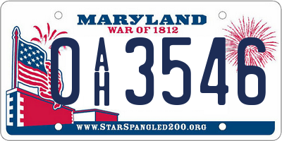 MD license plate 0AH3546