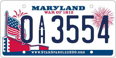 MD license plate 0AH3554