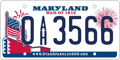 MD license plate 0AH3566