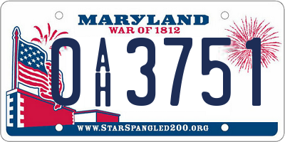 MD license plate 0AH3751